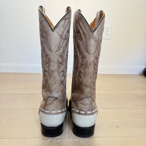 VTG Rudel Cowboy Boots Men's 8.5 EE 2 Tone Cream Pointed Toe Western - Picture 3 of 8